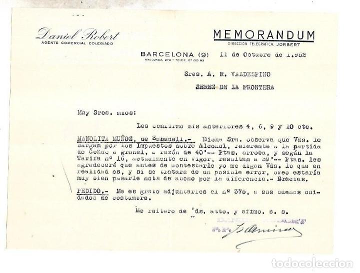Documentos antiguos: MEMORANDUM. DANIEL ROBERT. AGENTE COMERCIAL. BARCELONA 1952