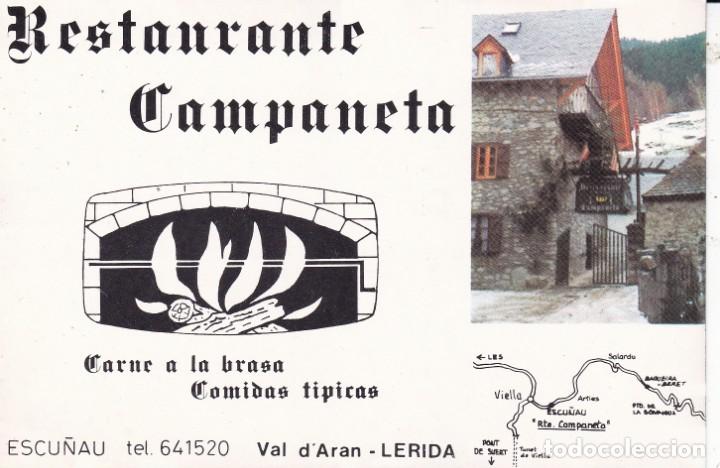 Documentos antiguos: Tarjeta Restaurante Campaneta Escu&ntilde;au Lerida
