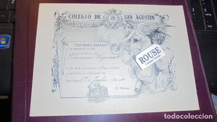 Documentos antiguos: ESCULA - DOCUMENTO COLEGIO DE SAN AGUSTIN TESTIMONIO SEMANAL SANTIAGO 1&ordm; JULIO 1916
