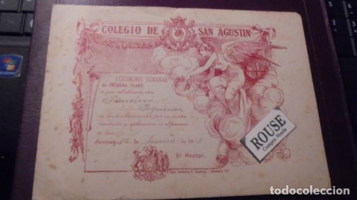 Documentos antiguos: ESCULA - DOCUMENTO COLEGIO DE SAN AGUSTIN TESTIMONIO SEMANAL SANTIAGO 22 JUNIO 1918
