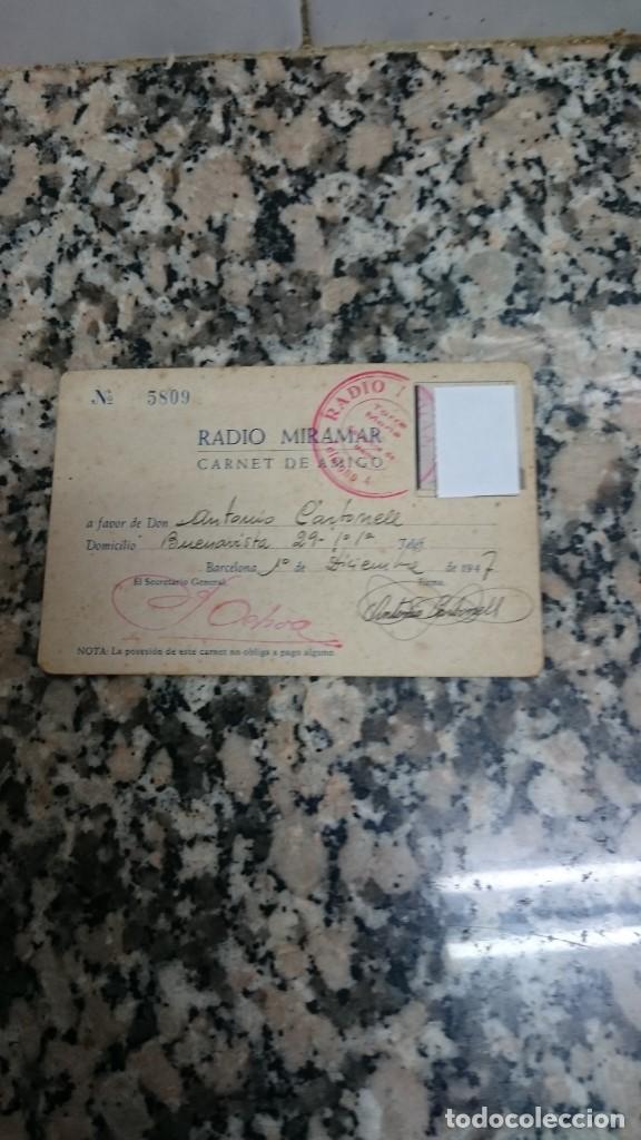 Documentos antiguos: ANTIGUO CARNET DE AMIGO RADIO MIRAMAR A&Ntilde;O 1947
