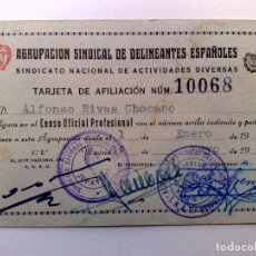 Documentos antiguos: TARJETA AFILIACIÓN SINDICATO DE DELINEANTES ESPAÑOLES,EXPEDIDO MADRID 1961 (CON FOTO EN REVERSO)