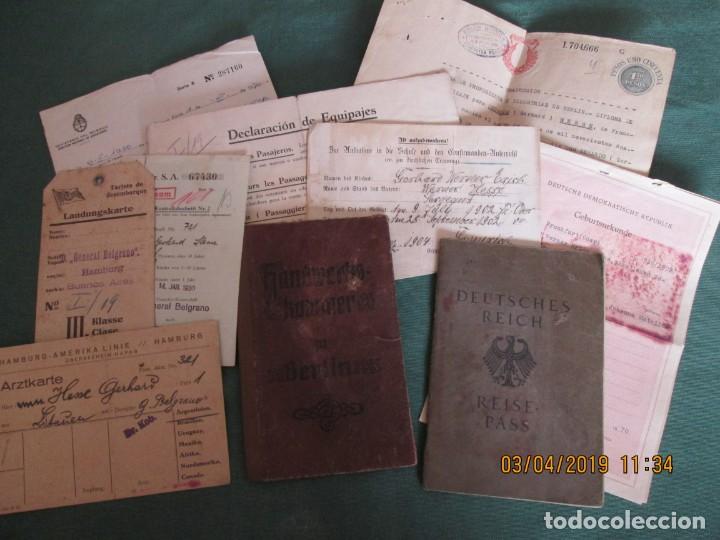 Old Documents: ALEMANIA REICH -1930 PASAPORTE emitido en ARGENTINA+CERT NACIMIENTO+ DDR certificado+Doc viajes