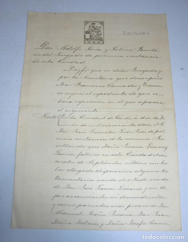 Documentos antiguos: CADIZ. CERTIFICADO DE TESTAMENTO Y REPARTICIONES. 1814. VER - Foto 1