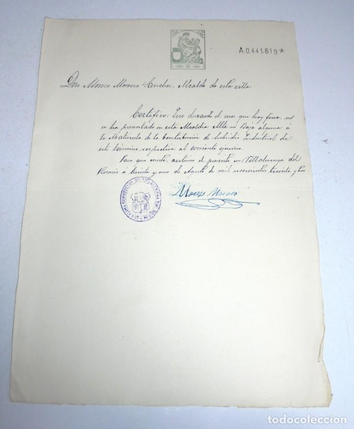 Alte Dokumente: VILLALUENGA DEL ROSARIO. 1933. ALONSO MOSCOSO. ALCALDE. LEER