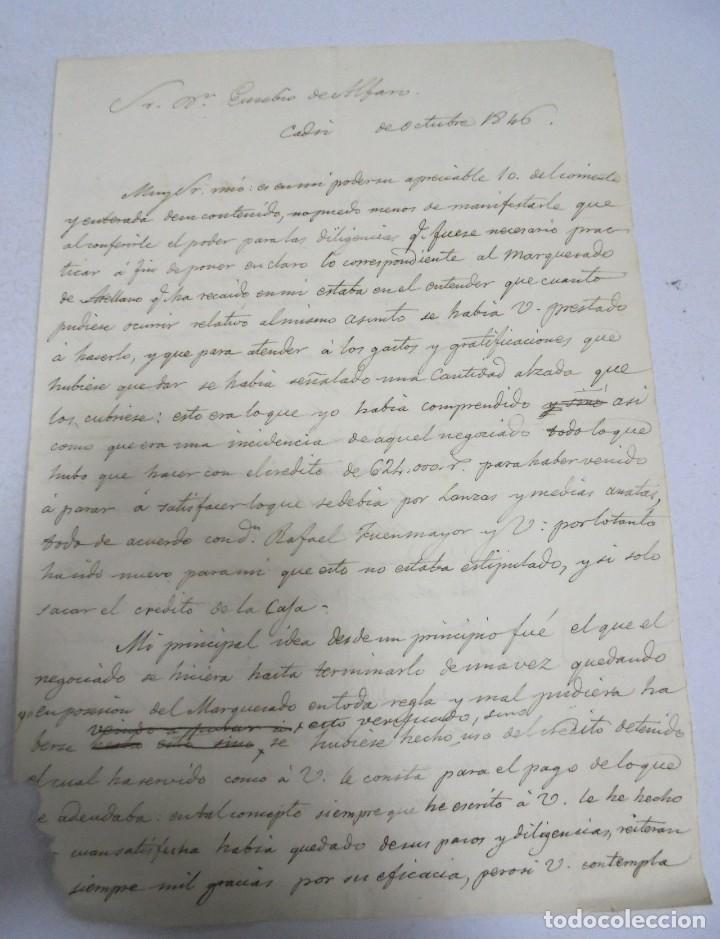 Alte Dokumente: CADIZ. 1846. MARQUESADO DE ARELLANO. DISCONFORMIDAD CON DINERO ENTREGADO. VER
