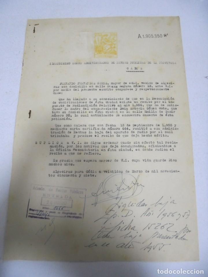 Alte Dokumente: ALGECIRAS, CADIZ. 1959. IMPUESTO DE RADIOAUDICION. BAJA DEL APARATO. VER