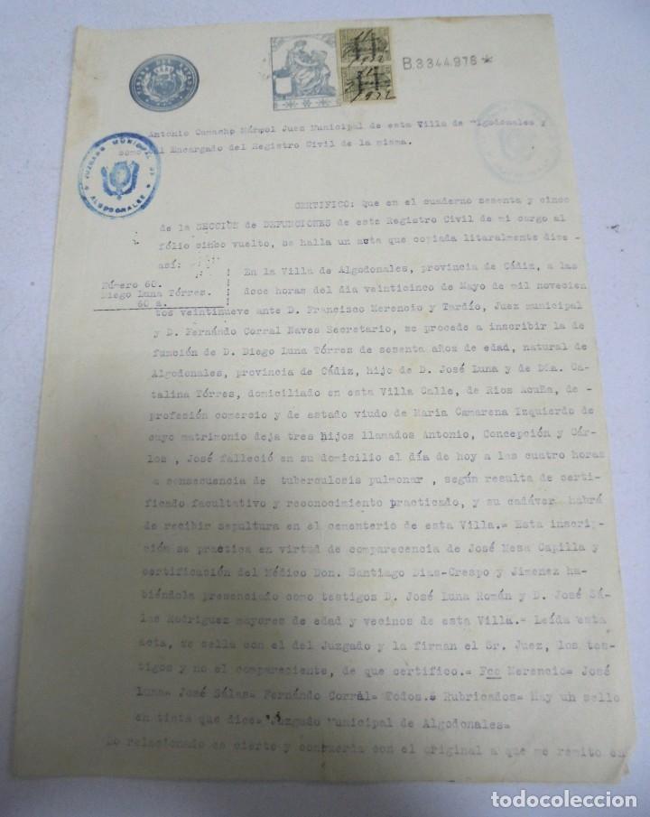 Documentos antiguos: ALGODONALES. CERTIFICADO DE DEFUNCION. 1932. - Foto 1