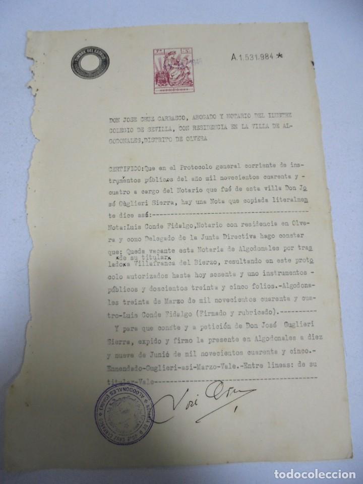 Documentos antiguos: ALGODONALES. VACANTE DE NOTARIA POR TRASLADO DE TITULAR. 1945. VER
