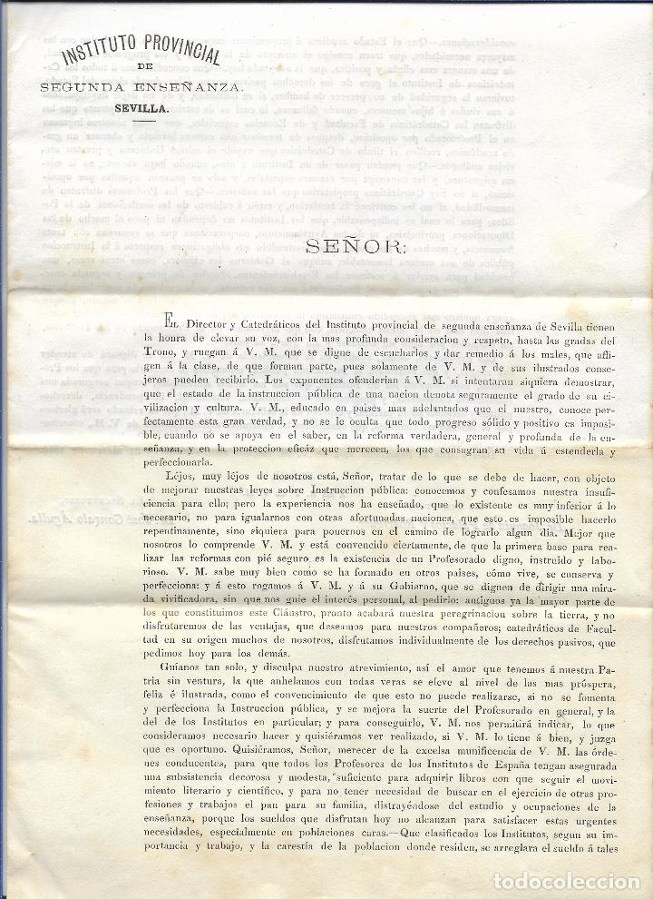 Documentos antiguos: ESCRITO DEL INSTITUTO DE SEVILLA AL DE C&Aacute;DIZ, 1875 - Foto 2