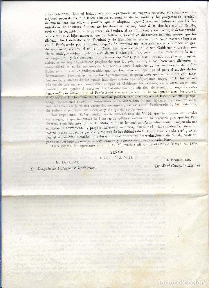Documentos antiguos: ESCRITO DEL INSTITUTO DE SEVILLA AL DE C&Aacute;DIZ, 1875 - Foto 3