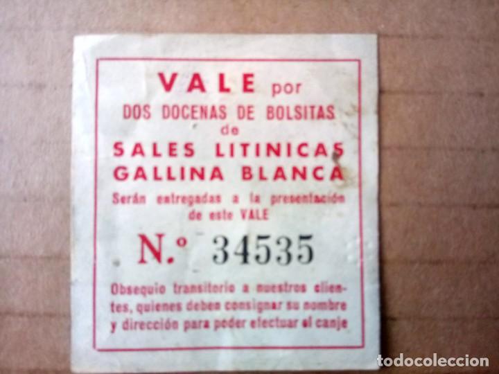 Documents Anciens: ANTIGUO VALE DESCUENTO GALLINA BLANCA, SALES LITINICAS