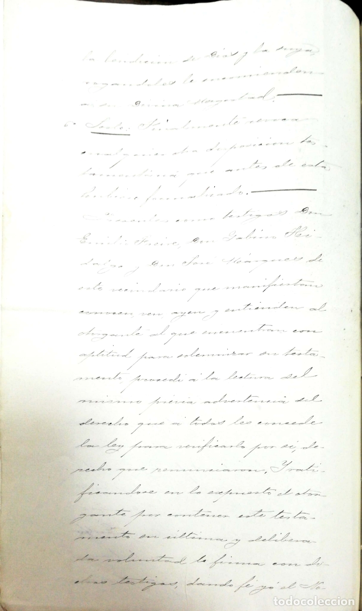 Documentos antiguos: CADIZ, 1901.TESTAMENTO DE MANUEL DE COS Y VIA&Ntilde;O. - Foto 9