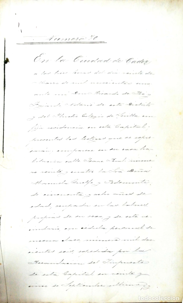 Documentos antiguos: CADIZ, 1901. TESTAMENTO DE MANUELA GUELFO Y PEDEMONTE. - Foto 1