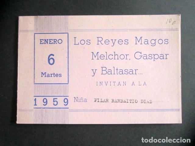 Documentos antiguos: INVITACI&Oacute;N LOS REYES MAGOS. CINE ALCAL&Aacute;. MELCHOR, GASPAR Y BALTASAR. LUNES 6 DE ENERO. 1959.