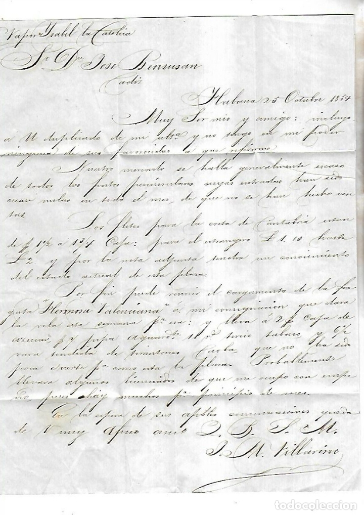 Documentos antiguos: CARTA. DE LA HABANA A CADIZ. 1854. - Foto 1