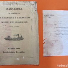 Documentos antiguos: EMPRESA DE TRANSPORTES DE ZARAGOZA A BARCELONA POR EL EBRO Y EL MAR CON BARCOS DE VAPOR. M, 1842.