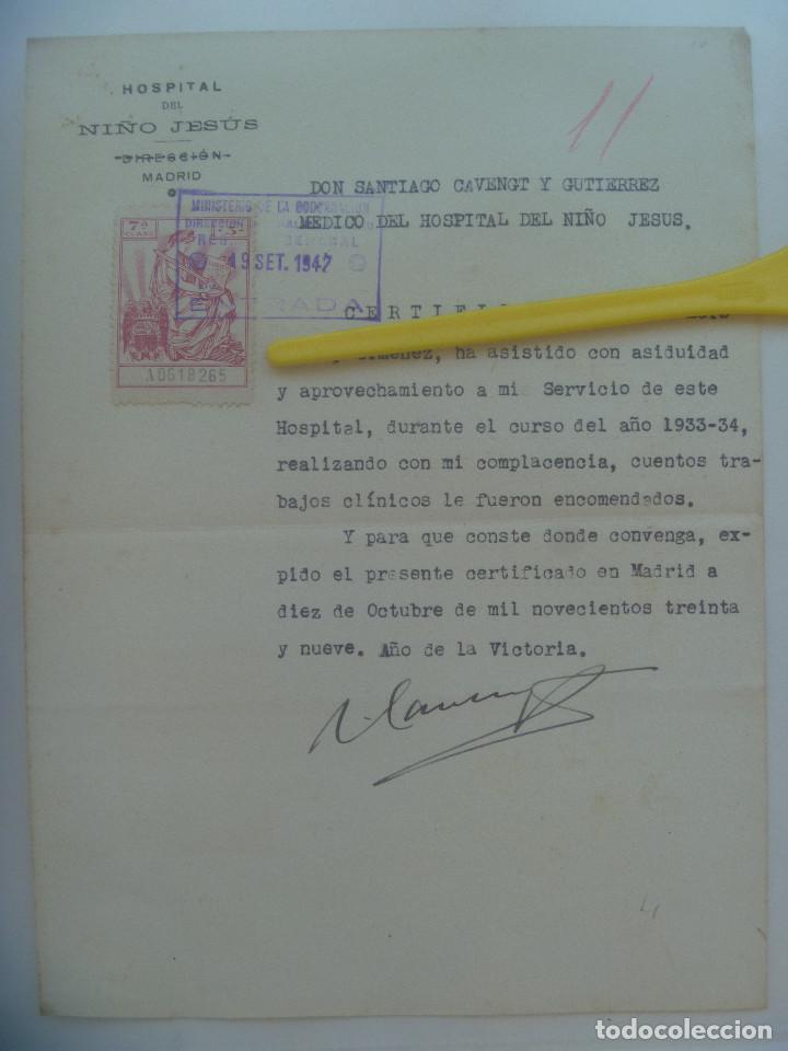 Documentos antiguos: HOSPITAL DEL NI&Ntilde;O JESUS , MADRID : CERTIFICADO DE ESTUDIANTE EN PRACTICAS, CURSO 1933-34. MADRID1939