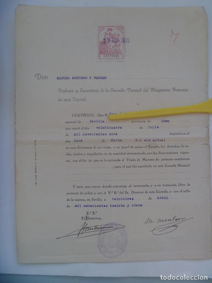 Documentos antiguos: REPUBLICA - ESCUELA DEL MAGISTERIO PRIMARIO: PAGO TITULO DE MAESTRO . SEVILLA, 1935 . VI&Ntilde;ETA