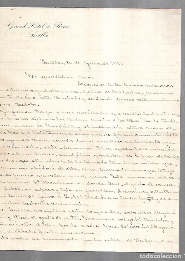 Documenti antichi: CARTA COMERCIAL. GRAND HOTEL DE ROME, SEVILLA. 1911