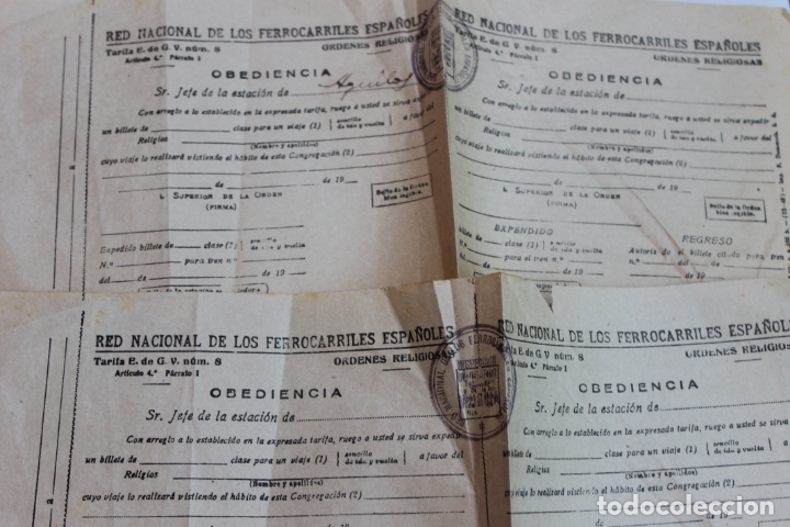 Documenti antichi: RED NACIONAL DE LOS FERROCARRILES ESPA&Ntilde;OLES TARIFAS A ORDENES RELIGIOSAS