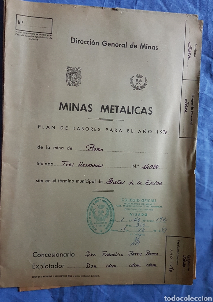 Documentos antiguos: Informe Minas plomo tres hermanos Ba&ntilde;os de la Encina 1970