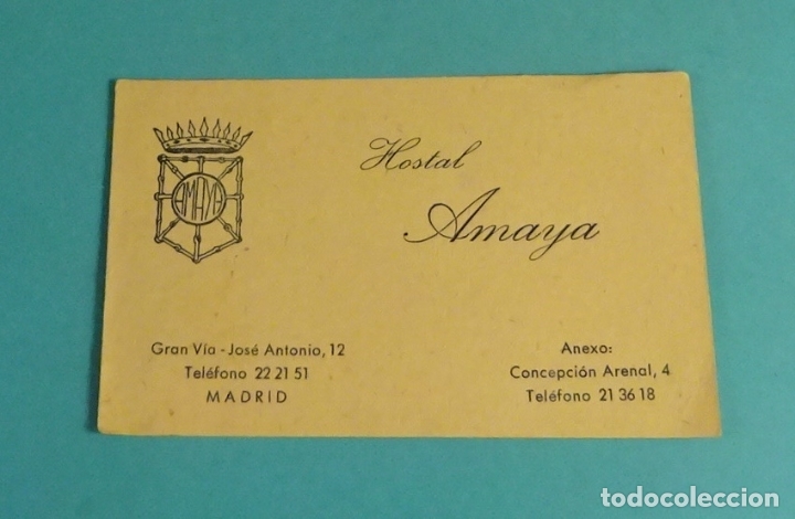 Documentos antiguos: TARJETA HOSTAL AMAYA. MADRID - Foto 1