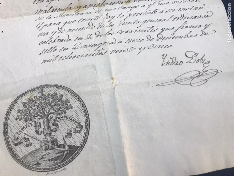 Documentos antiguos: FIRMA ISIDRO DOLZ Y DOZ. DOCUMENTO REAL SOCIEDAD ARAGONESA AMIGOS DEL PA&Iacute;S.