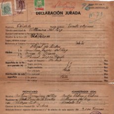 Documentos antiguos: CORDOBA. DECLARACION JURADA ENERO 1944. VILLANUEVA DEL REY. TRES TIMBRES FISCALES.. Lote 171750199