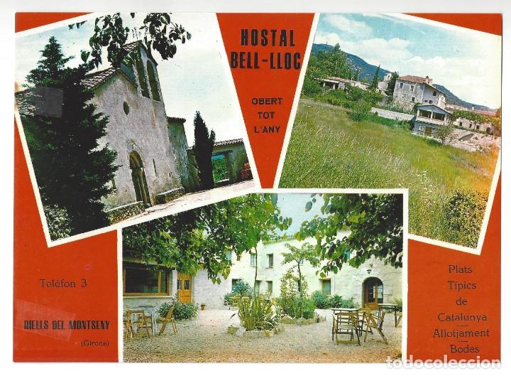 Documentos antiguos: TARJET&Oacute;N PUBLICITARIO CON MEN&Uacute; EN EL REVERSO- HOSTAL BELL-LLOC. RIELLS DEL MONTSENY- GERONA