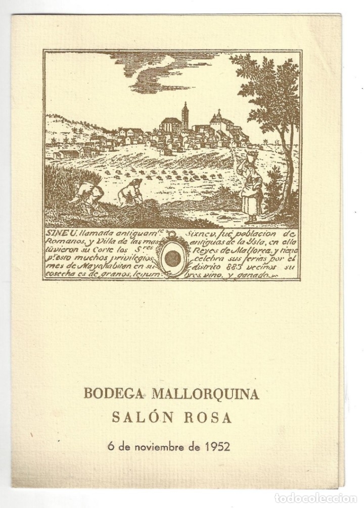 Documentos antiguos: MEN&Uacute;- BODEGA MALLORQUINA. SAL&Oacute;N ROSA. BARCELONA- 1952 (SINEU)