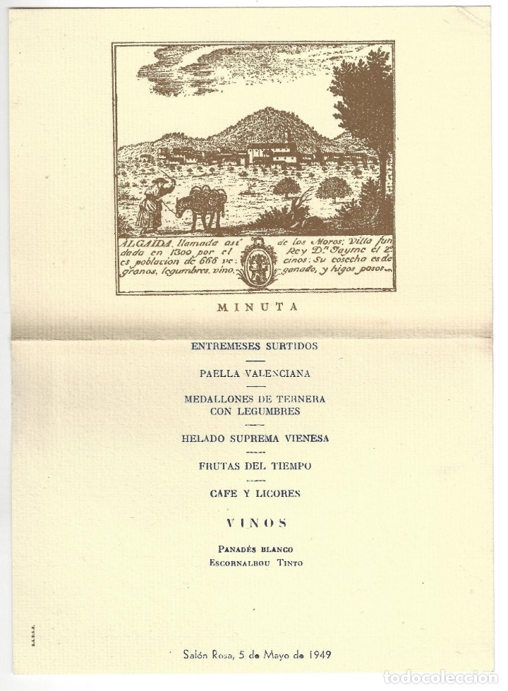 Documentos antiguos: MEN&Uacute;- SAL&Oacute;N ROSA. BODEGA MALLORQUINA. BARCELONA- 1949 (ALGAIDA)