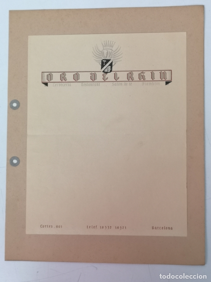 Documentos antiguos: ORO DEL RHIN, MEN&Uacute;. CERVECER&Iacute;A Y RESTAURANTE