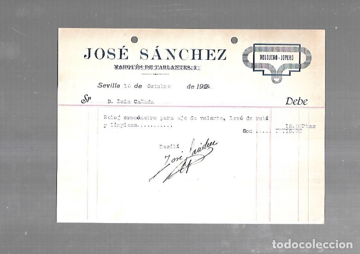 Documentos antiguos: FACTURA. JOSE SANCHEZ. RELOJERO - JOYERO. SEVILLA. 1934