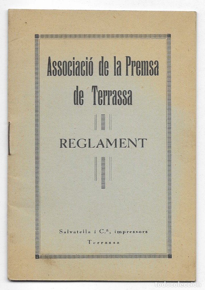 Documentos antiguos: Associaci&oacute; de la Premsa de Terrassa.   Reglament    1916 - Foto 1