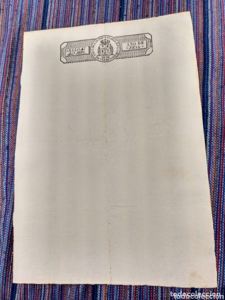 Documentos antiguos: SELLO 40 MARAVED&Iacute;S A&Ntilde;O 1836 ISABEL II - Foto 1