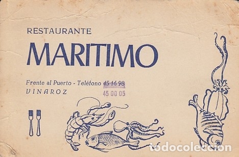 Documentos antiguos: VINAROZ (CASTELLON). ANTIGUA TARJETA COMERCIAL RESTAURANTE MARITIMO FRENTE AL PUERTO