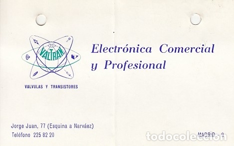 Documentos antiguos: TARJETA COMERCIAL VALTRAN VALVULAS Y TRANSISTORES. MADRID