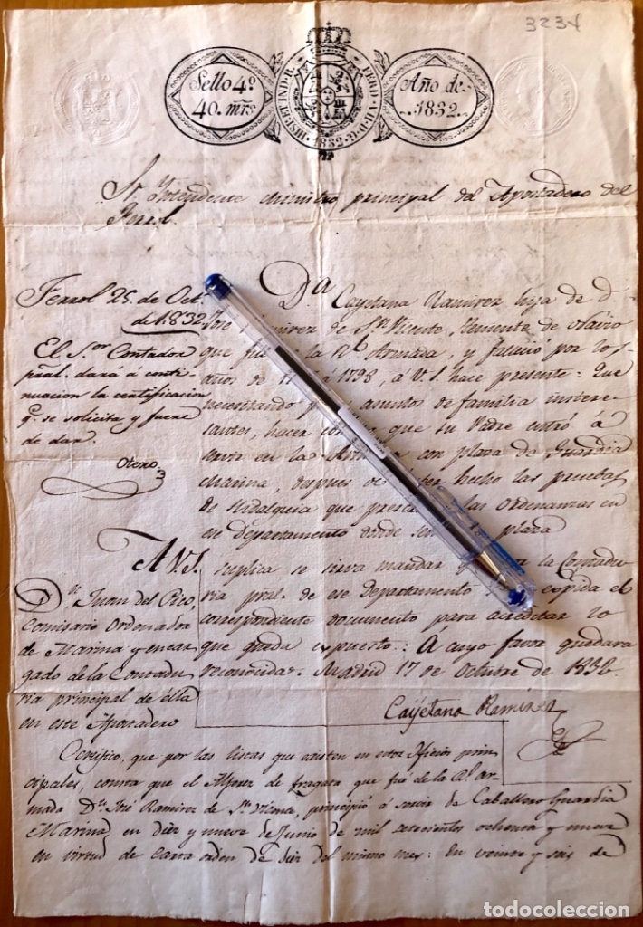 Documentos antiguos: FERROL-  CORU&Ntilde;A-  DOCUMENTO MANUSCRITO - APOSTADERO  1.832. - Foto 1