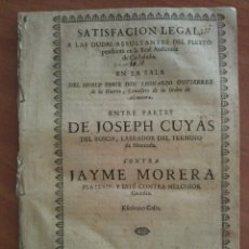 Documentos antiguos: 1721 SATISFACCIÓN LEGAL SOBRE PLEYTO PENDIENTE - BARCELONA. Lote 175252483