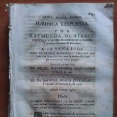 Documentos antiguos: 1733 JURÍDICA RESPUESTA - BARCELONA , SAN SALONI. Lote 175479062