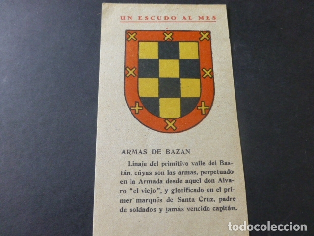 Documentos antiguos: ESCUDO DE ARMAS DE BAZAN - Foto 1