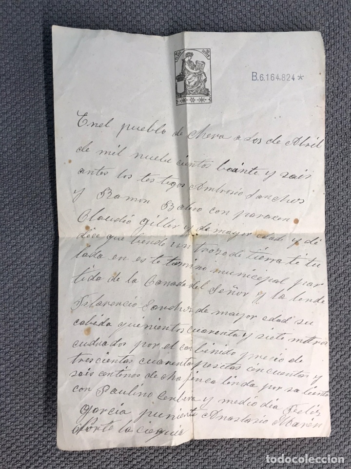 Documentos antiguos: CHERA (Valencia) Documento Notar&iacute;al reconocimiento de Venta de una Parcela .. (a.1926) - Foto 1