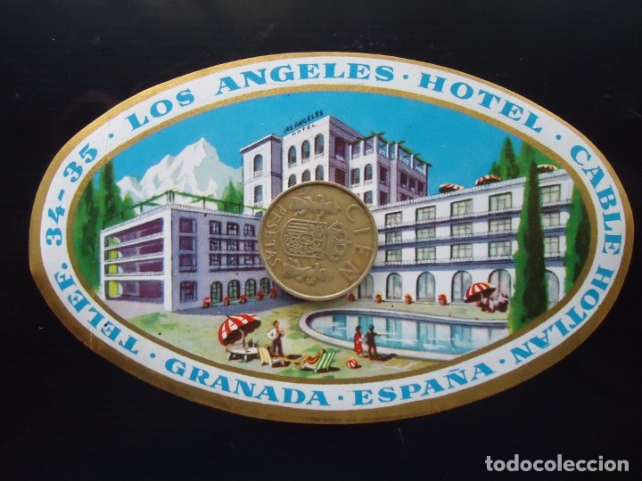 Documentos antiguos: etiqueta vintage hotel los angeles granada andalucia turismo espa&ntilde;a mediterraneo granadino levante
