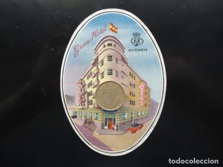 Documentos antiguos: etiqueta vintage gran hotel alicante valencia mediterraneo levante turismo dise&ntilde;o grafico espa&ntilde;a