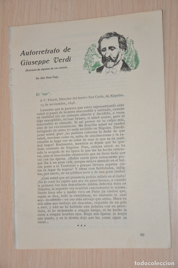 Documentos antiguos: dos hojas revista antigua reporaje giuseppe verdi