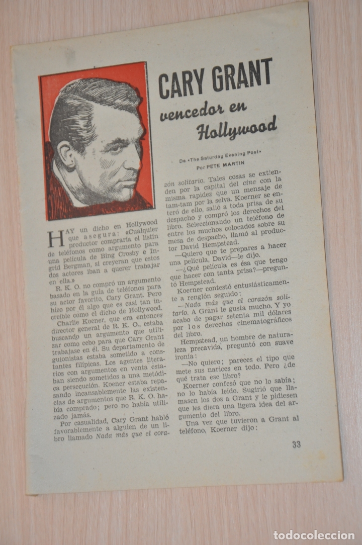 Documentos antiguos: seis hojas revista antigua reportaje cary grant