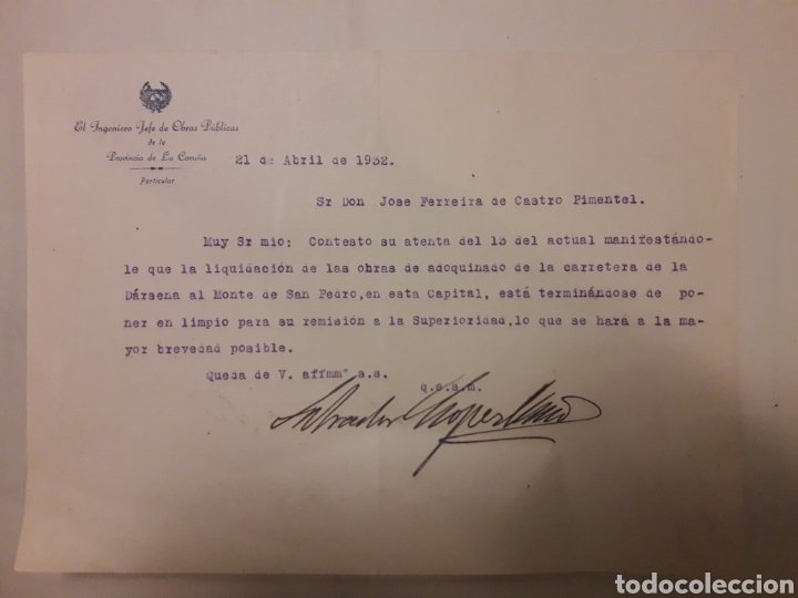 Carta de donativo para la construcciones de la - Vendido 