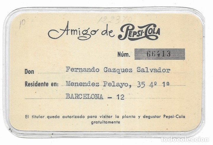 Documentos antiguos: Pepsi-Cola. Carnet Amigo de Pepsi-Cola - Foto 2