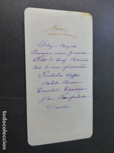 Documentos antiguos: MENU ANTIGUO SIGLO XIX - Foto 1